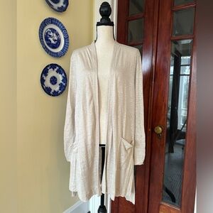 J. Jill | Beige “Love Linen” Lightweight Open Front Long Line Cardigan, Size L